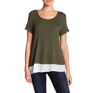 Bobeau Womens Scoop-Neck Gauze-Hem Knit Blouse NWT‎